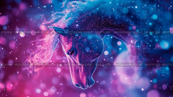 Nebula Horse: creature of stardust and moonlight, a celestial equine dream, embodying cosmic grace and ethereal beauty. Стоковое AI-изображение, AI-художник Данила Большаков / Фотобанк Лори