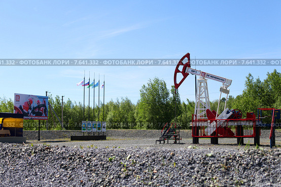 Нефтяной станок - качалка. Кустовая площадка на месторождении в западной сибири (2015 год). Редакционное фото, фотограф Вероника Павлова / Фотобанк Лори