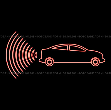 Neon car radio signals sensor smart technology autopilot back direction red color vector illustration image flat style light. Neon car radio signals sensor smart technology autopilot back direction red color vector illustration image flat style. Стоковая иллюстрация, агентство Ingram Publishing / Фотобанк Лори