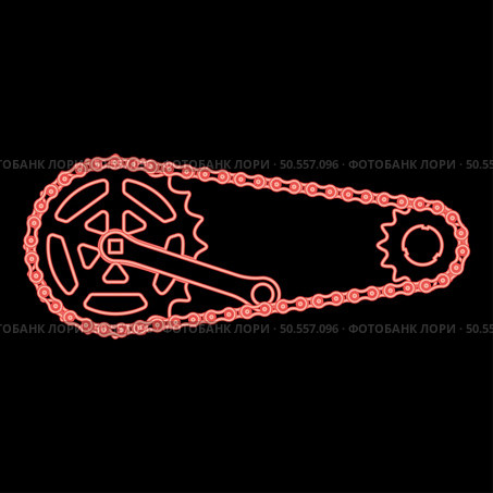 Neon chain bicycle link bike motorcycle two element crankset cogwheel sprocket crank length with gear for bicycle cassette system bike red color vector illustration image flat style light. Neon chain bicycle link bike motorcycle two element crankset cogwheel sprocket crank length with gear for bicycle cassette system bike red color vector illustration image flat style. Стоковая иллюстрация, агентство Ingram Publishing / Фотобанк Лори