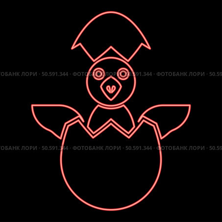 Neon chicks hatch from the egg baby bird cracked eggshell red color vector illustration image flat style light. Neon chicks hatch from the egg baby bird cracked eggshell red color vector illustration image flat style. Стоковая иллюстрация, агентство Ingram Publishing / Фотобанк Лори
