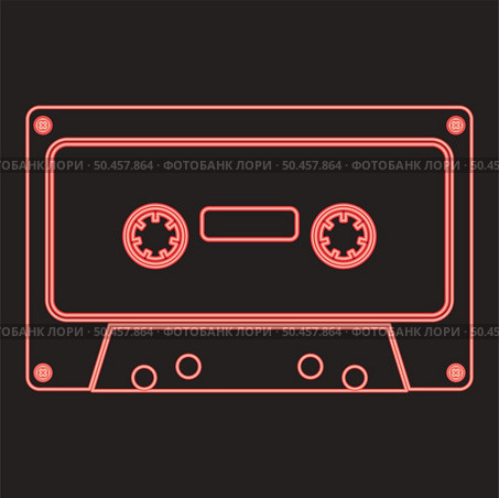 Neon retro audio cassette red color vector illustration image flat style light. Neon retro audio cassette red color vector illustration image flat style. Стоковая иллюстрация, агентство Ingram Publishing / Фотобанк Лори