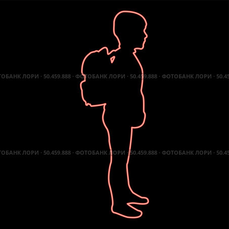 Neon schoolboy with backpack Pupil stand carrying on back Going to school concept Come back to school idea education Preschooler rucksack first September start lessons knapsack Side view red color vector illustration image flat style light. Neon schoolboy with backpack Pupil stand carrying on back Going to school concept Come back to school idea education Preschooler rucksack first September start lessons knapsack Side view red color vector illustration image flat style. Стоковая иллюстрация, агентство Ingram Publishing / Фотобанк Лори