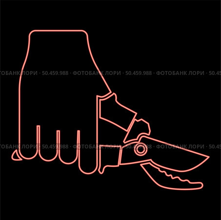 Neon secateur in hand garden pruner pruning shears Clippers Hand scissors Manual cutting use tool red color vector illustration image flat style light. Neon secateur in hand garden pruner pruning shears Clippers Hand scissors Manual cutting use tool red color vector illustration image flat style. Стоковая иллюстрация, агентство Ingram Publishing / Фотобанк Лори