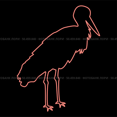 Neon stork Bird standing Crane Heron red color vector illustration image flat style light. Neon stork Bird standing Crane Heron red color vector illustration image flat style. Стоковая иллюстрация, агентство Ingram Publishing / Фотобанк Лори