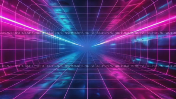 Неоновый туннель с радужным светом в перспективе. Стоковое AI-видео, аниматор Анна Добрыдень / Фотобанк Лори