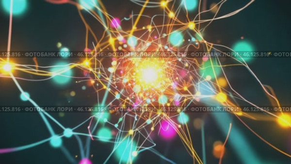 Neural network sending signals with glowing synapses. Стоковое AI-видео, аниматор Юрий Поздников / Фотобанк Лори