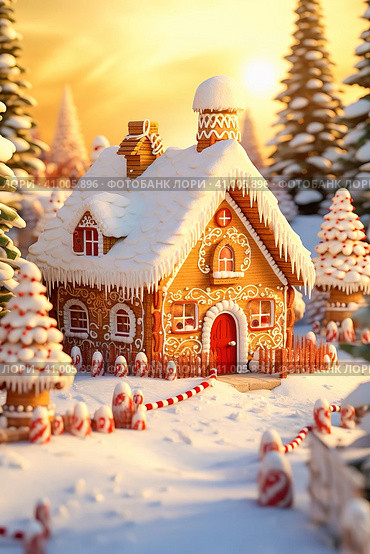 New Year's card with Christmas houses. Стоковое AI-изображение, AI-художник Юрий Поздников / Фотобанк Лори
