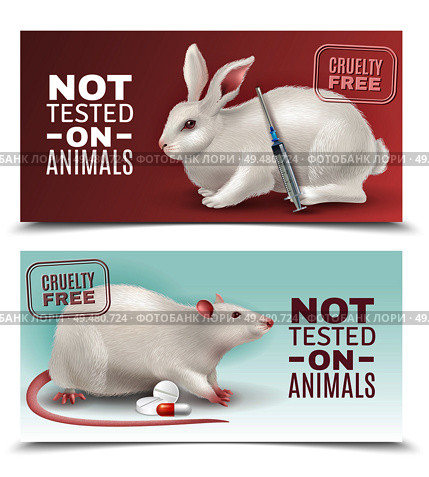 Not tested on animals horizontal banners with rabbit rat medical syringe and pills realistic images vector illustration . Not Tested On Animals Banners. Стоковая иллюстрация, агентство Ingram Publishing / Фотобанк Лори