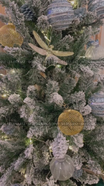 Новогодняя ель. Красивые елочные игрушки, шары и стрекоза (2023 год). Стоковое видео, видеограф Щеголева Ольга / Фотобанк Лори