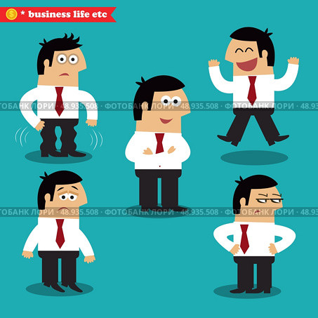 Office emotions in poses, standing set vector illustration. Стоковая иллюстрация, агентство Ingram Publishing / Фотобанк Лори