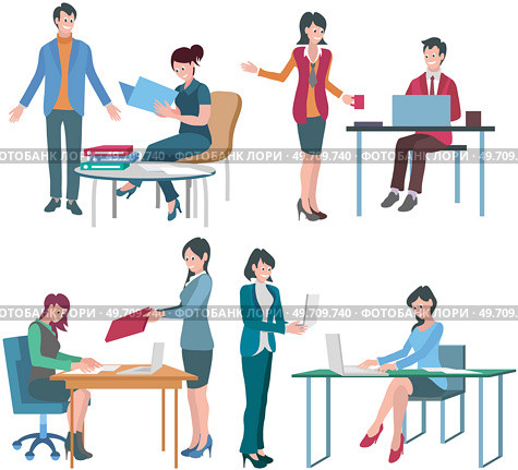 Office workers. Vector illustration. A worker employee takes pride in their work and strives for excellence An office manager implements strategies to optimize workflow efficiency A business person. Office workers. Office work requires attention to detail and organizational skills A worker employee demonstrates. Стоковая иллюстрация, агентство Ingram Publishing / Фотобанк Лори