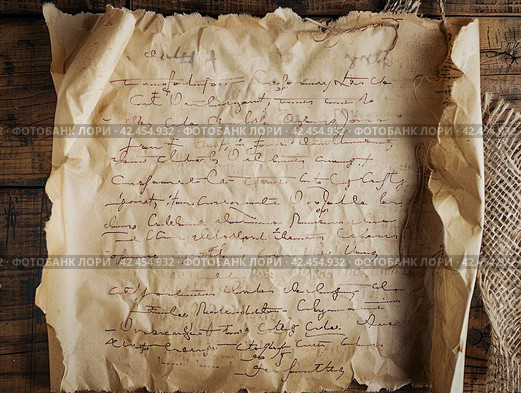 Old parchment paper with illegible writing on it,    Generative AI. Стоковое AI-изображение, AI-художник Анна Кривицкая / Фотобанк Лори