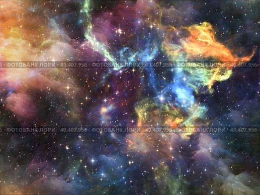 Once Upon a Space series. Graphic composition of fractal clouds to serve as complimentary design for subject of Universe, cosmos, astronomy, science and education. Стоковое фото, агентство Ingram Publishing / Фотобанк Лори