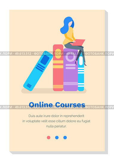Online educational courses, studying science concept. Woman working on self education using laptop. Website landing page template. Female character is busy with self-development vector illustration. Online educational courses, studying science concept. Woman working on self education using laptop. Стоковая иллюстрация, агентство Ingram Publishing / Фотобанк Лори