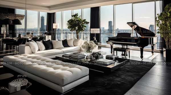 opulent black and white luxury ai generated. Стоковое AI-изображение, AI-художник Vectorwin / Фотобанк Лори