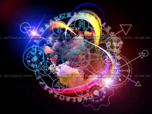 Orbits of Destiny series. Abstract composition of sacred symbols, signs, geometry and designs suitable as element in projects related to astrology, alchemy, magic, witchcraft and fortune telling. Стоковое фото, агентство Ingram Publishing / Фотобанк Лори
