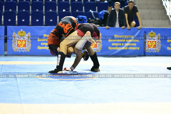 Orenburg, Russia - October 5, 2019: Men compete in Pankration wrestling. Редакционное фото, фотограф Владимир Галкин / Фотобанк Лори