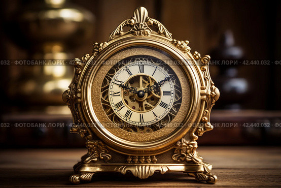 Ornate Gold old clock. Generate Ai. Стоковое AI-изображение, AI-художник Иван Рябоконь / Фотобанк Лори