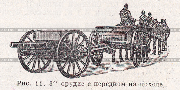 Орудие с передком на походе. Малая советская  энциклопедия 1929 год. Стоковая иллюстрация, иллюстратор Макаров Алексей / Фотобанк Лори