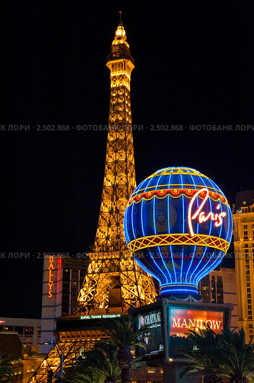 Отель-казино Paris. Ночной Лас-Вегас. США (2011 год). Редакционное фото, фотограф E. O. / Фотобанк Лори