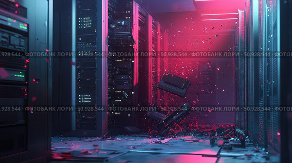 outage collapsing data server ai generated. Стоковое AI-изображение, AI-художник Vectorwin / Фотобанк Лори