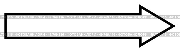 Outline of a right-pointing arrow in black and white, simple minimalist style. Ideal for navigation, road signs, direction indicators, instructional graphics, and presentations.. Black and White Right-Pointing Arrow Design for Directional Guidance. Стоковая иллюстрация, агентство Ingram Publishing / Фотобанк Лори