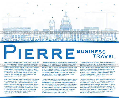 Outline Pierre South Dakota City Skyline with Blue Buildings and Copy Space. Стоковая иллюстрация, иллюстратор Игорь Сорокин / Фотобанк Лори