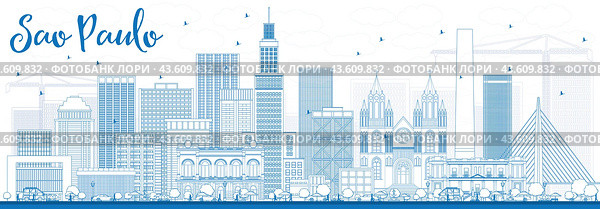 Outline Sao Paulo Skyline with Blue Buildings. Стоковая иллюстрация, иллюстратор Игорь Сорокин / Фотобанк Лори