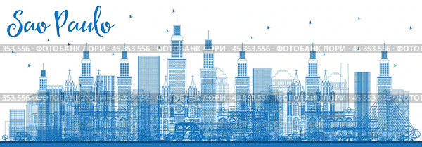 Outline Sao Paulo Skyline with Blue Buildings. Стоковая иллюстрация, иллюстратор Игорь Сорокин / Фотобанк Лори