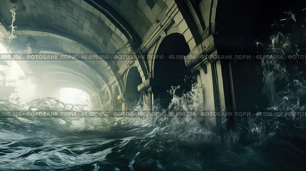 overflow city under water ai generated. Стоковое AI-изображение, AI-художник Vectorwin / Фотобанк Лори