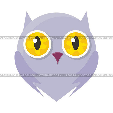 Owl Mask Isolated on White. Sticker for Toddler.. Owl mask isolated on white. Bird of Minerva or flying cat. Cartoon character face to celebrate happy events at kindergarten, birthday, holiday festival. Sticker for toddler. Vector in flat style. Стоковая иллюстрация, агентство Ingram Publishing / Фотобанк Лори