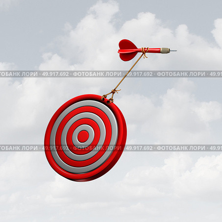 Owning it and taking charge business concept as a dart pulling a bulls eye target up in the air as a leadership power move as a success motivation metaphor with 3D illustration elements. Стоковое фото, агентство Ingram Publishing / Фотобанк Лори