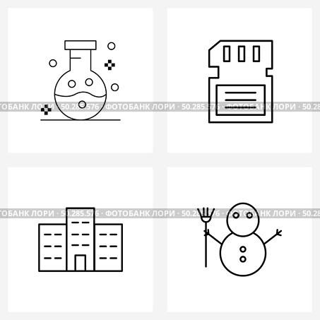 Pack of 4 Universal Line Icons for Web Applications flask, real estate, card, ds, Christmas Vector Illustration. Стоковая иллюстрация, агентство Ingram Publishing / Фотобанк Лори