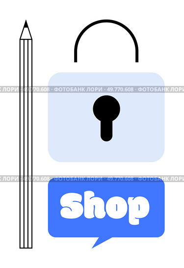 Padlock and shopping tag with the word Shop highlighted. Emphasizes secure online transactions. Ideal for e-commerce security, online shopping, website protection, digital marketing. Secure Shopping Concept Illustrated with Padlock and Shopping Tag. Стоковая иллюстрация, агентство Ingram Publishing / Фотобанк Лори