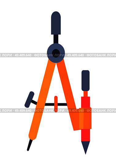Pair of compasses isolated vector illustration on white. Cartoon style technical drawing instrument with orange legs and short sharpened pencil. Pair of Compasses Isolated Illustration on White. Стоковая иллюстрация, агентство Ingram Publishing / Фотобанк Лори