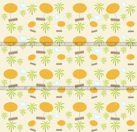 Palm trees, umbrellas seamless pattern. Vector illustration. Стоковая иллюстрация, агентство Ingram Publishing / Фотобанк Лори