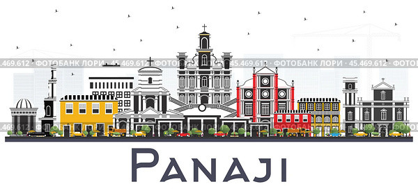 Panaji India City Skyline with Color Buildings Isolated on White. Стоковая иллюстрация, иллюстратор Игорь Сорокин / Фотобанк Лори
