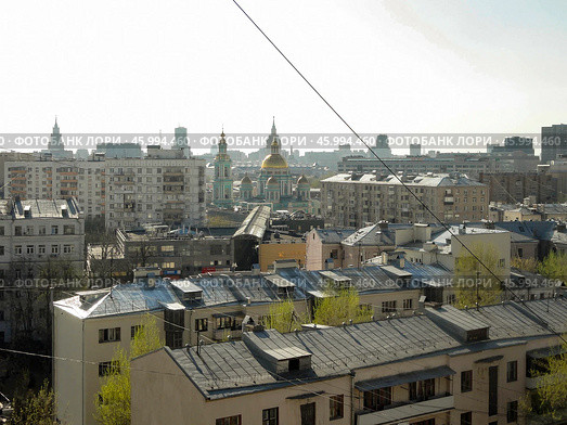 Панорама Басманного района Москвы. Солнечный весенний день (2019 год). Редакционное фото, фотограф Александр Кузнецов / Фотобанк Лори