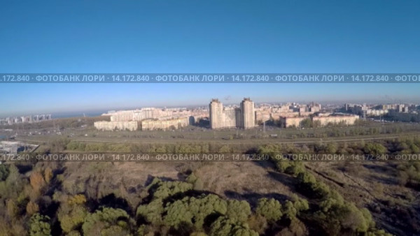 Панорама города с воздуха. Санкт-Петербург, Красносельский район, аэросъемка (2015 год). Стоковое видео, видеограф Всеволод / Фотобанк Лори