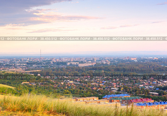 Panorama of Abakan in the morning. Стоковое фото, фотограф ArhSib / Фотобанк Лори
