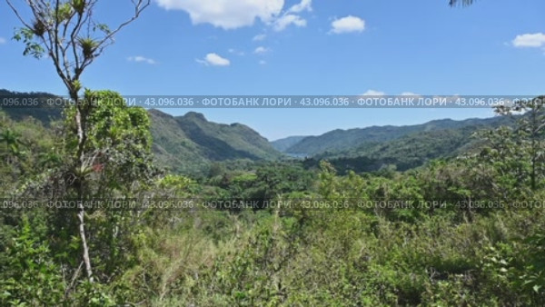Panoramic view of the El Nicho valley, beautiful area belonging to the Topes de Collantes national Nature Reserve, Cuba (2024 год). Стоковое видео, видеограф Алексей Кузнецов / Фотобанк Лори