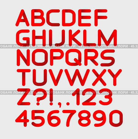 Paper red strict alphabet rounded. Isolated on white. Bold. Стоковая иллюстрация, иллюстратор Светлана Широкова / Фотобанк Лори