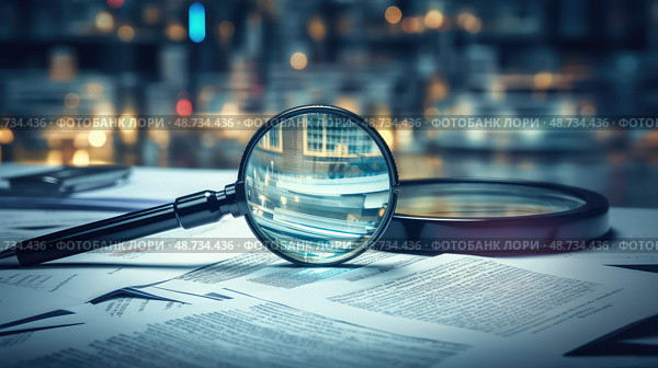 papers magnifying glass on documents ai generated. Стоковое AI-изображение, AI-художник Vectorwin / Фотобанк Лори