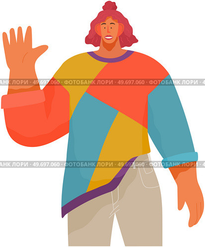 People greeting gesture. Nations representatives waving hand saying hi. Woman say hello and gesturing in friendly way. Happy female character say welcome hi. Young good looking person doing greet pose. Nations representatives waving hand saying hi. Woman say hello and gesturing in friendly way. Стоковая иллюстрация, агентство Ingram Publishing / Фотобанк Лори