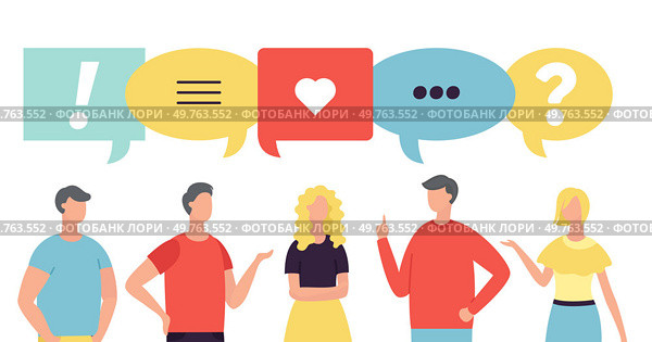 People talking. Vector illustration. Debates encourage critical thinking and help people refine their arguments through dialogue Effective communication is essential for individuals to convey. People talking. People use their words to express themselves and convey their thoughts to others. Стоковая иллюстрация, агентство Ingram Publishing / Фотобанк Лори
