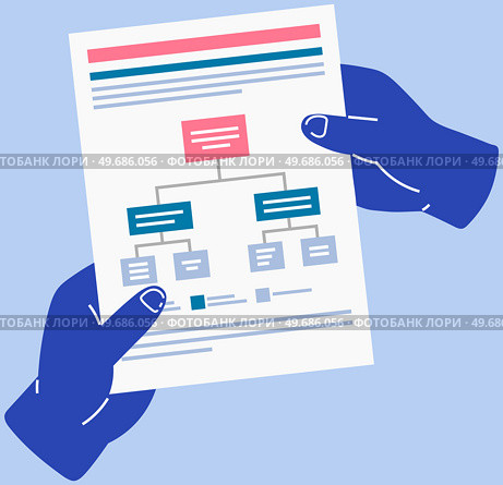 Person holding and analysing flow diagram on paper sheet. Workflow process chart or scheme, strategic planning, business system or structure. Business process diagram, development plan in human hands. Business process diagram, development plan in human hands. Workflow process chart or scheme. Стоковая иллюстрация, агентство Ingram Publishing / Фотобанк Лори