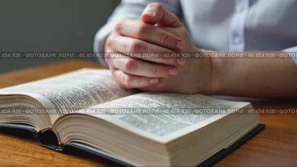 Person is praying in front of a book. Стоковое AI-видео, аниматор Sergey Grishin / Фотобанк Лори