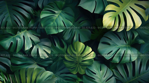 philodendron tropical leaves ai generated. Стоковое AI-изображение, AI-художник Vectorwin / Фотобанк Лори