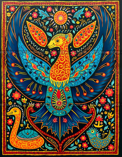 Picture red pattern firebird. Generative AI. Стоковое AI-изображение, AI-художник Андрей Аркуша / Фотобанк Лори